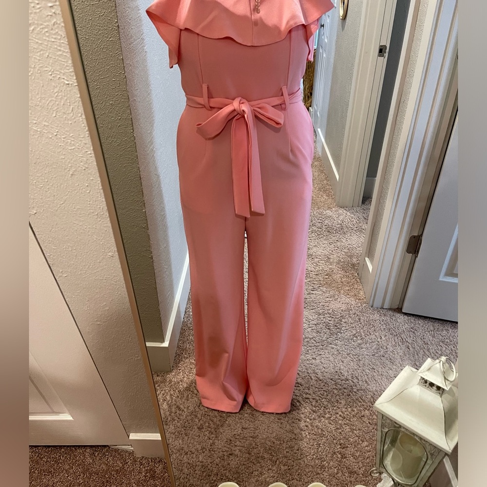 Gianni Binni baby pink jumpsuit with ruffle top